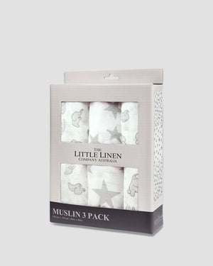 Little Linen Baby Muslin Wrap 3pk Prints