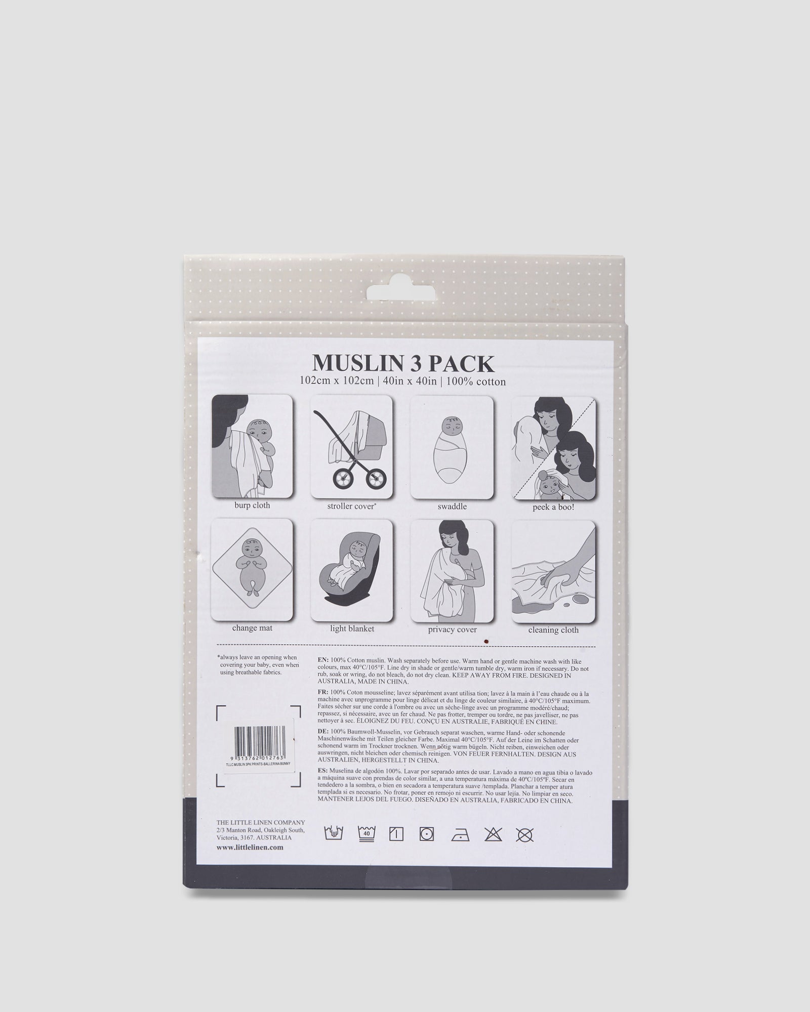 Little Linen Baby Muslin Wrap 3pk Prints